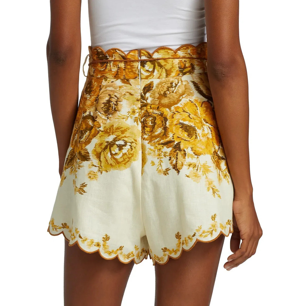 Zimmermann Aliane Scallop High Waisted Paperbag Short Amber Floral Womens Size 0 - Picture 2 of 6